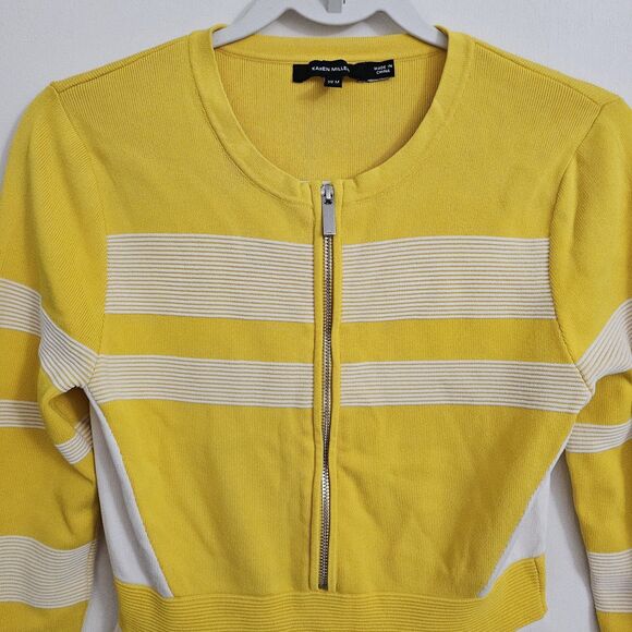 Karen Millen Dress Medium Yellow Sporty Ripple Stitch Colorblock Mini Longsleeve - Picture 3 of 10